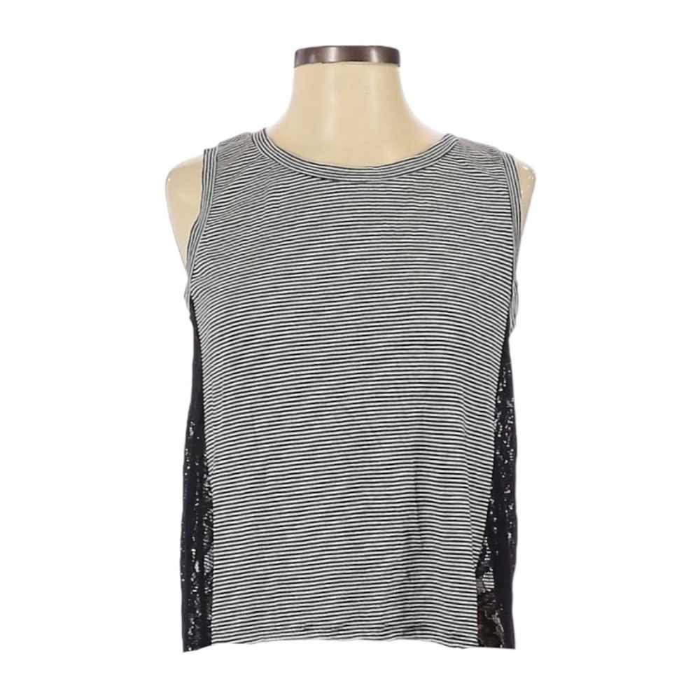 🌺 Elodie Nordstrom Striped Black Floral Side Lace Sleeveless Top NWT Size M